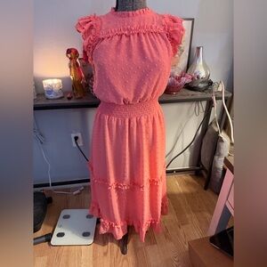 CeCe Coral Ruffle Midi Dress